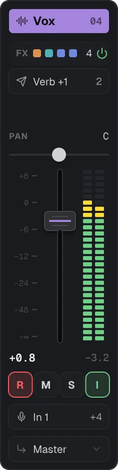 One channel strip in Extended view