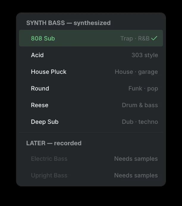 The LS Bass sound menu