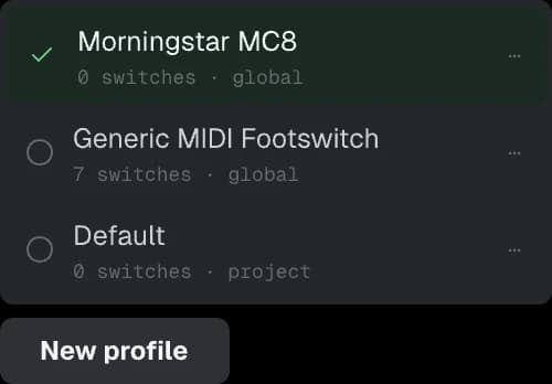 The Profiles list in MIDI Mappings