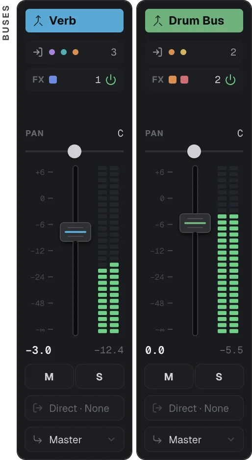 Two bus strips in the mixer