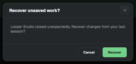 The Recover unsaved work? prompt, with Cancel and Recover