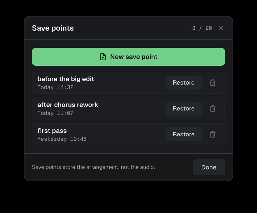 The Save points window