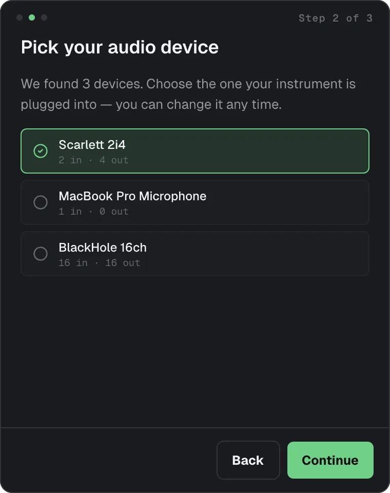 Setup Assistant: Pick your audio device