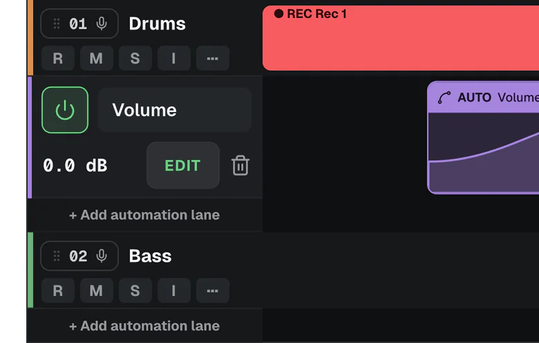 An automation lane under the Drums track.