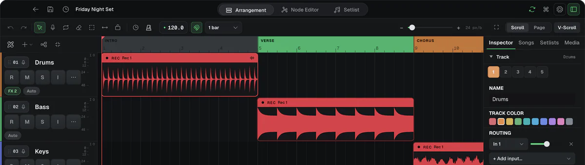 The top of Looper Studio's Arrangement view.