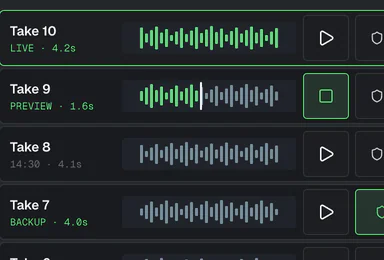 The takes of a clip with their waveforms: one live, one in preview.