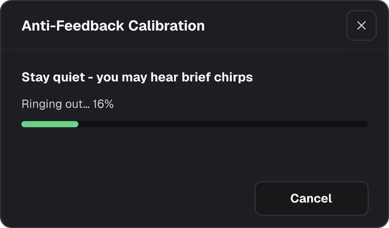 The anti-feedback calibration ringing out the room.