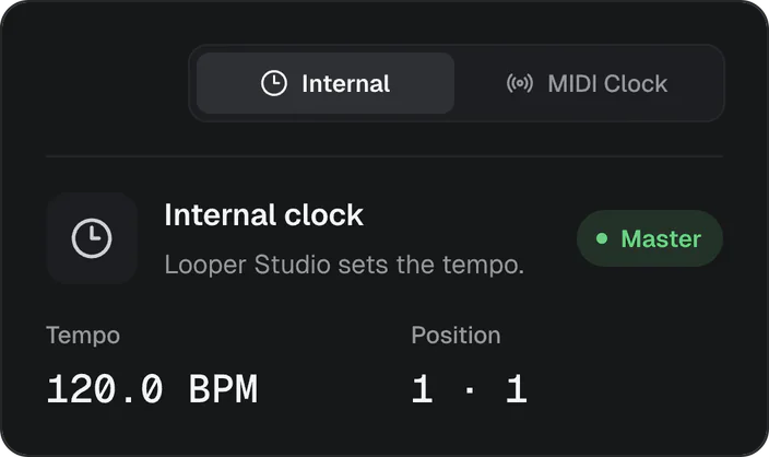 Sync settings: the internal clock as master at 120 BPM.